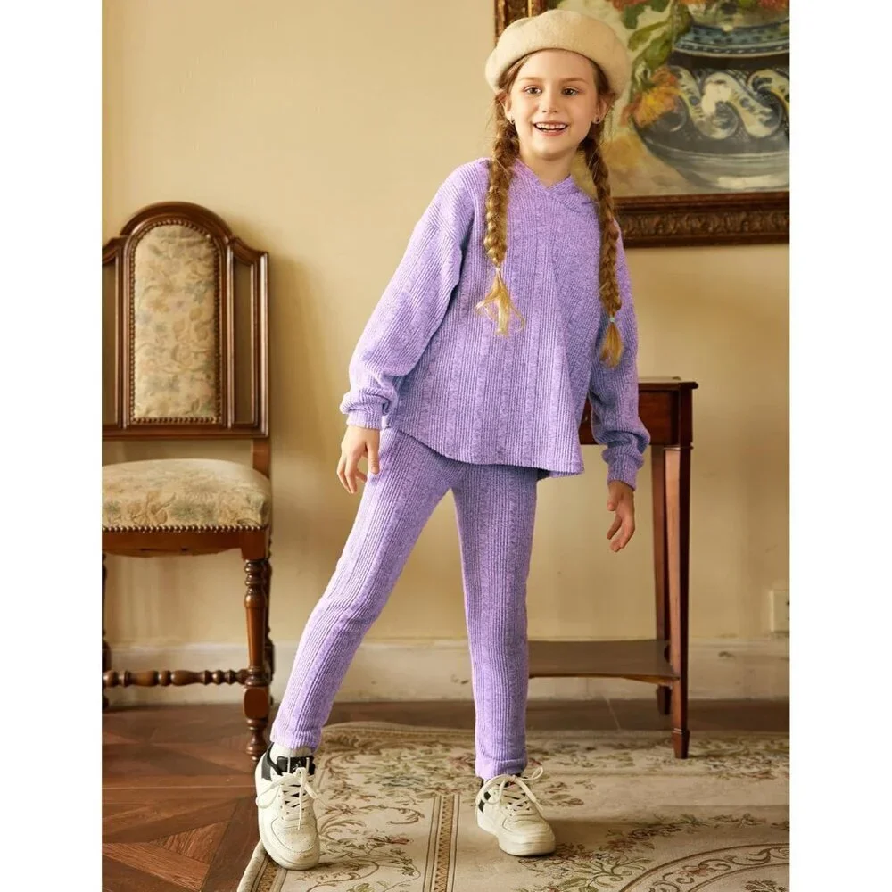 Girl's Sweaters Set 2 Piece Outfits Rib-Knit Sweatsuits Cute Pullover Sweatshirt